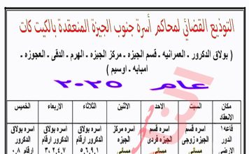 6 كشف توزيع محاكم جنوب وشمال الجيزة للاسرة